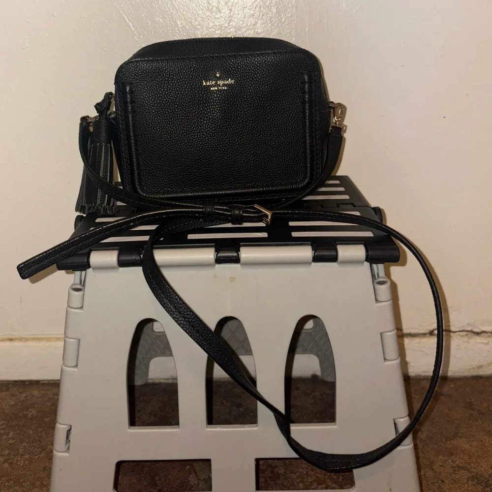 Kate Spade Black Pebbled Leather Camera Crossbody with Tassel